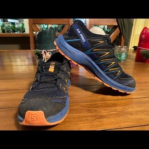 Kids Salomon Xa Pro 3D J Medieval Blue Orange Trail Running Shoes Size 6-